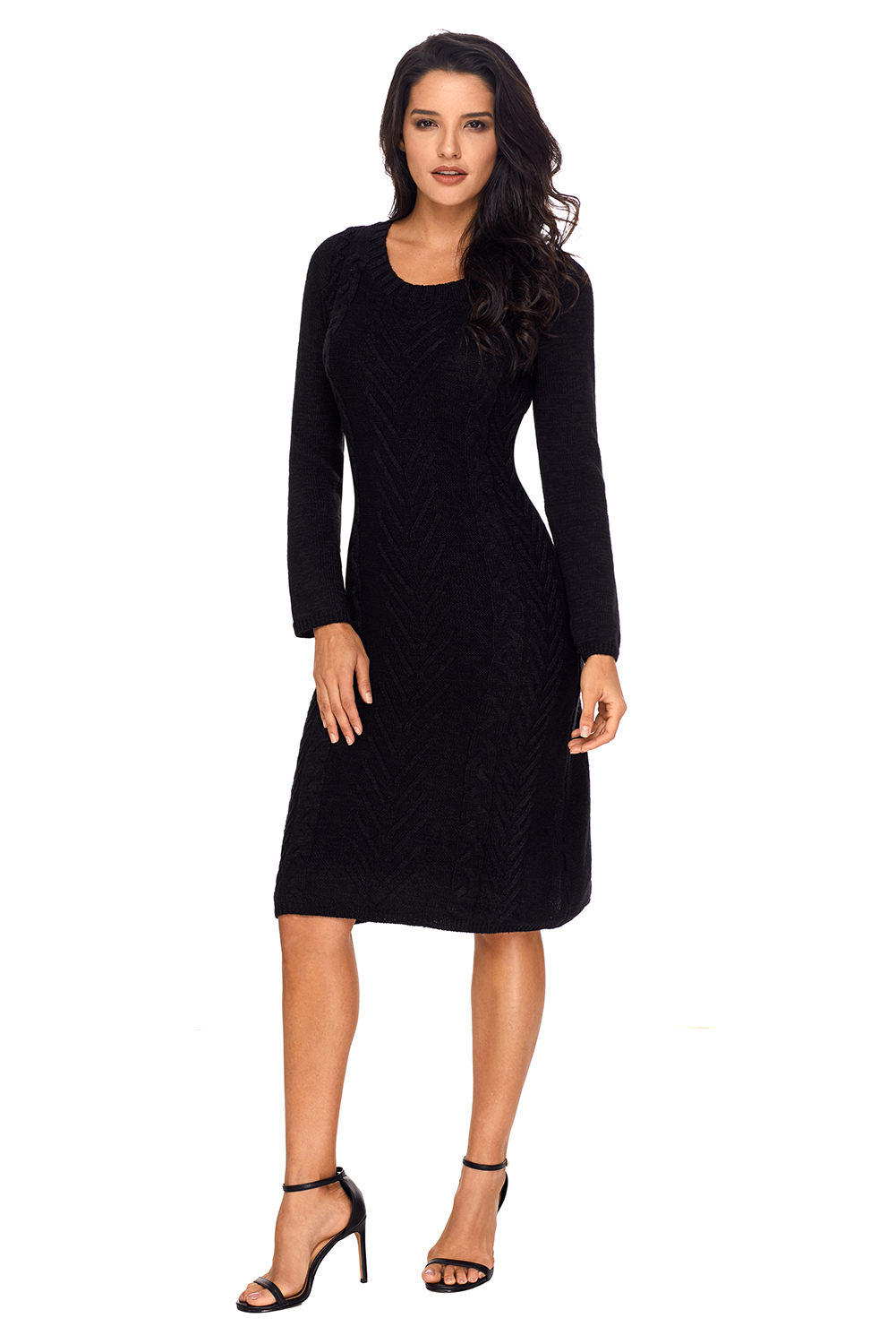 BY27772-2 Black Womens Hand Knitted Sweater Dress